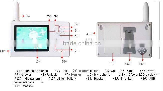 3.5 inch color battery operated intercom system wireless outdoor