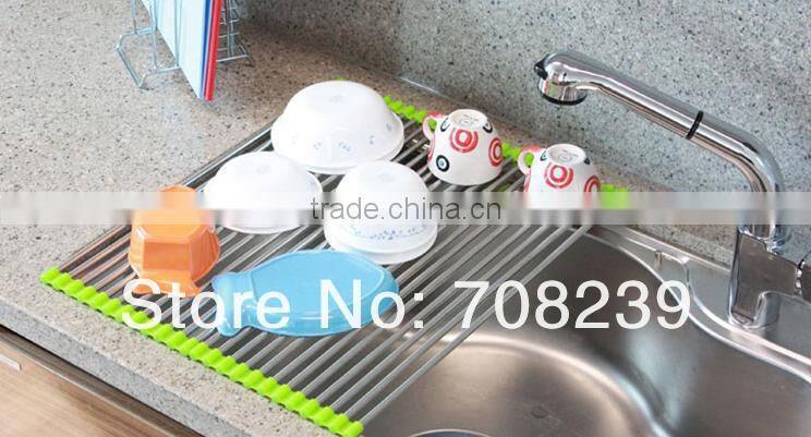 Foldable Stainless Steel Dish Drainer Drying Rack for Kitchen