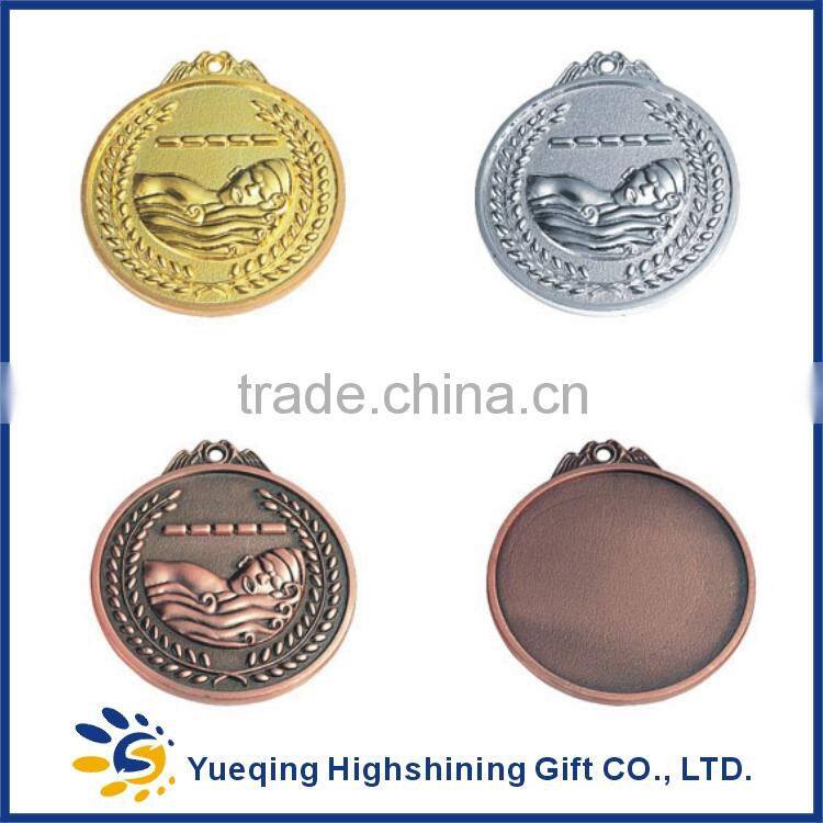 58# Good style gold silver bronze plated zinc alloy sports award souvenir factory price round metal swimming medal