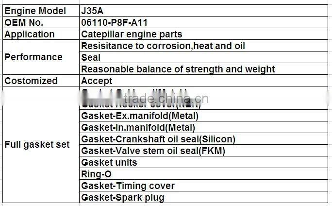 J35A Auto Engine Parts For Honda Engine Full Gasket Set With Cylinder Head Gasket 06110-P8F-A11