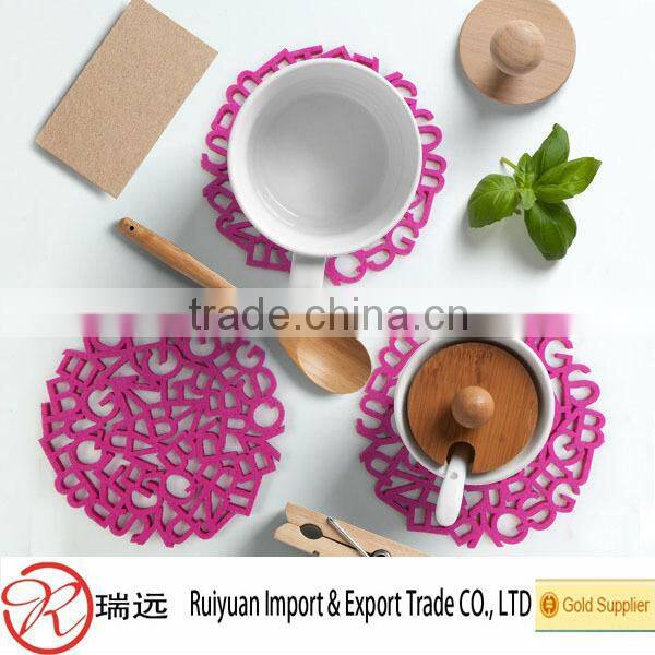2015 Alibaba Best Sell Customized A-Z Pattern Exquisite Laser-Cutting Felt Cup Mat From Alibaba Gold Supplier