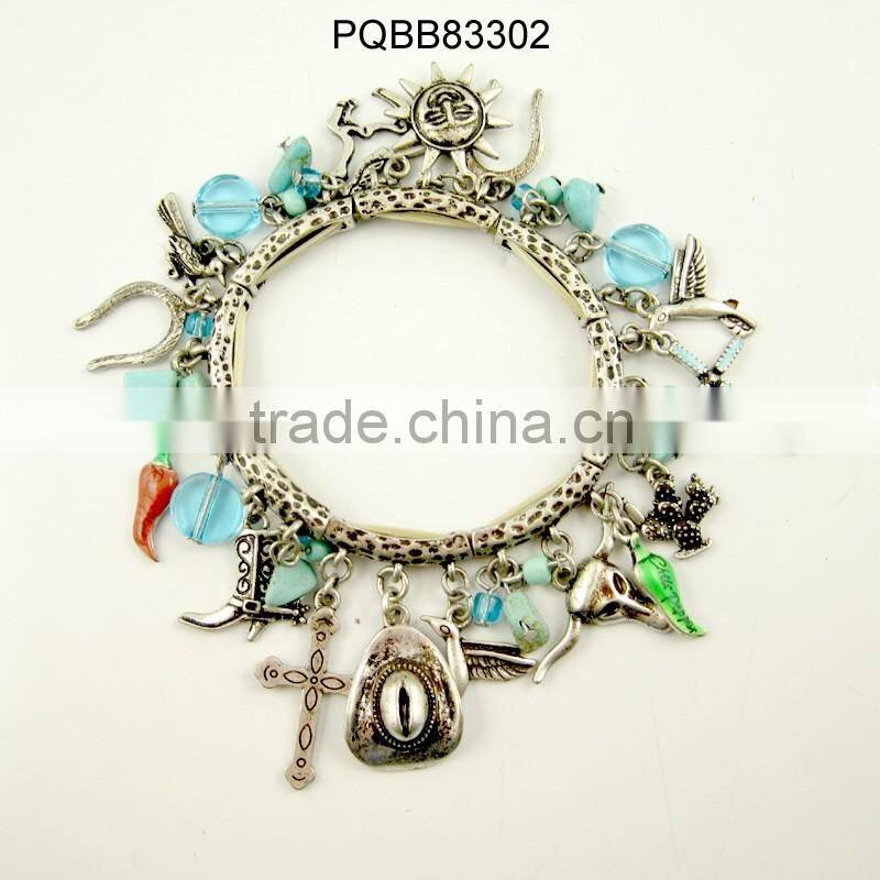 Newest design fashion popular vintage silver fleur de lis lily bracelet