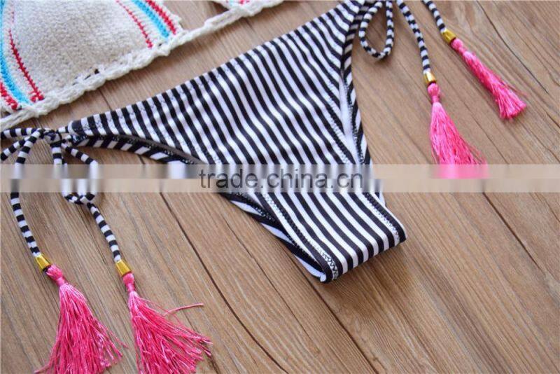beautiful white and red stripe handmade crochet bikini