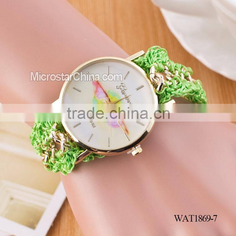 Women New Classic Geneva Ethnic Braided Analog Quartz Chain lips watch strap
