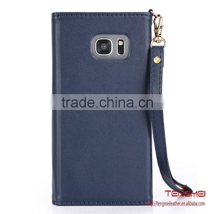 Envelope women wrist strap wallet for samsung galaxy s7 edge with magnetic cover