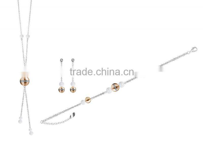 2016 Coolman Jewelry Zirconia and 316L Stainless Steel Material Gilrs Jewelry Sets Elegant Style Necklace Bracelet and Earrings