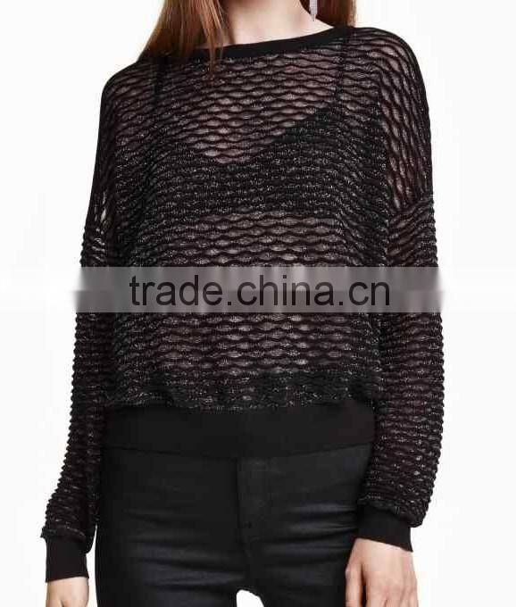 China supplier sales ladies' round neck long sleeve pullover fancy stitch knitted sweater
