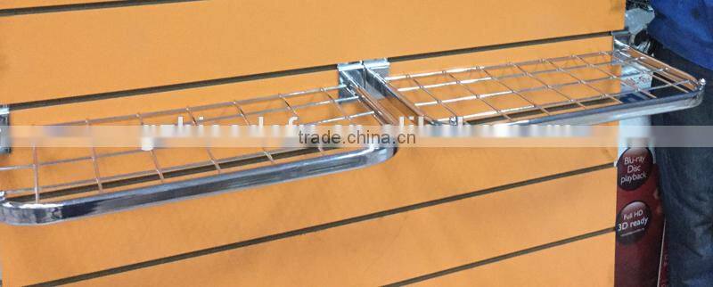 Retail metal grid panel clothing display shelf