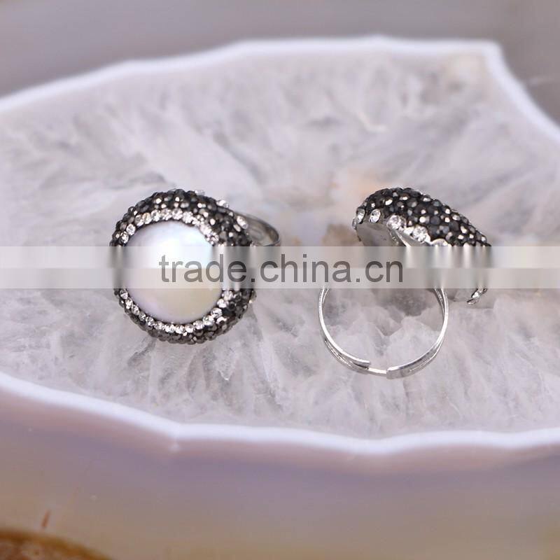 crystal pave mother of pearl ring designs silver plated natural druzy freshwater pearl rings