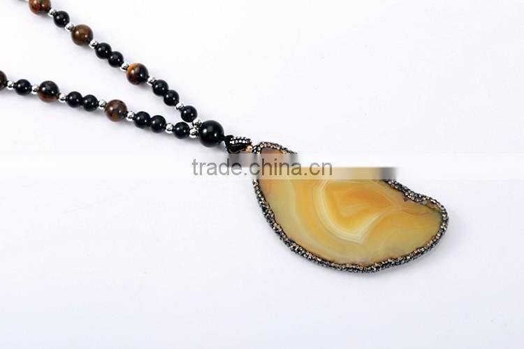 Fashionable yellow agate pendant vintage design necklace in great demand