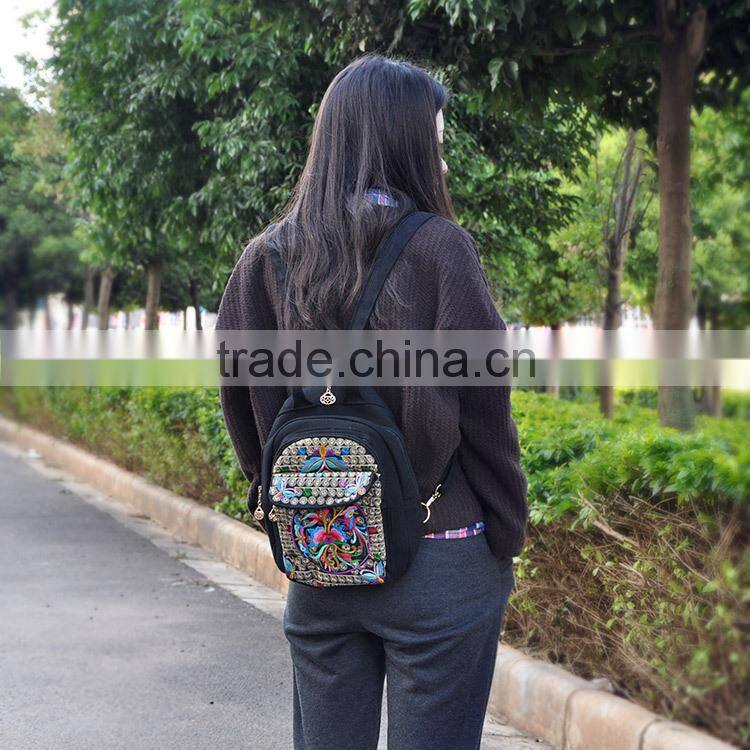 Delicate ethnic embroidery girls' backpack bag/Ladies shoulder bag fashion canvas beauty bags backpack