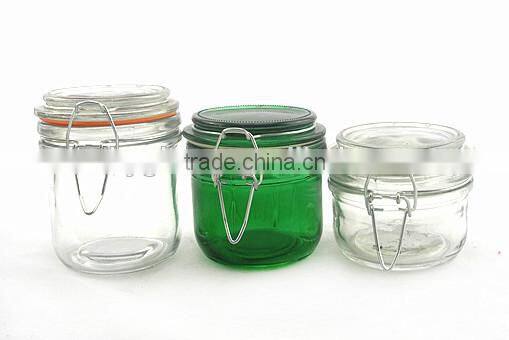 Square airtight glass food use jar with clamp lid