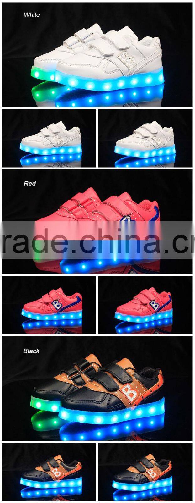 2016 The Latest Low MOQ Buckle Strap Child Shoe LED Light Up Kids Shoes