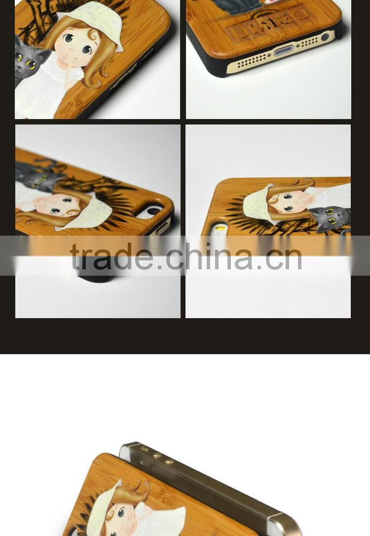 Luxury Hard Wooden With 3D Colored Drawing Protector Back Case Cover For iPhone 5S 6 6Plus