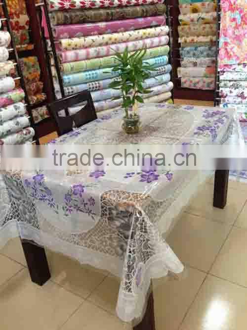 Newest rectangle transparent printed all-in-one vinyl tablecloth piece/roll