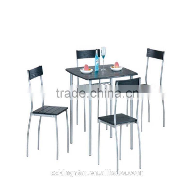 High quality modern marble top table with 4 leather chairs set metal dining set