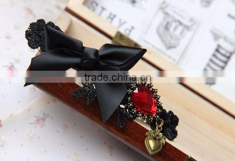 MYLOVE black ribbon bow barrette with red gem high quality