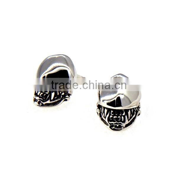 2016 Factory Directly Antique Stainless Steel Stud Earring Skull Punk Jewelry for mens