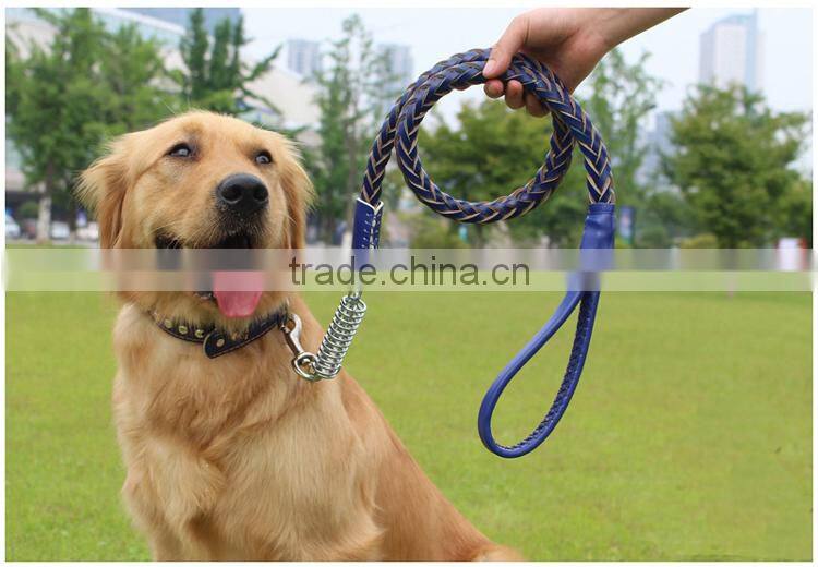 High Quality Customized Braided Leather Dog Leashes for Medium or Large Dogs, Genuine Leather Pet Collars and Leashes