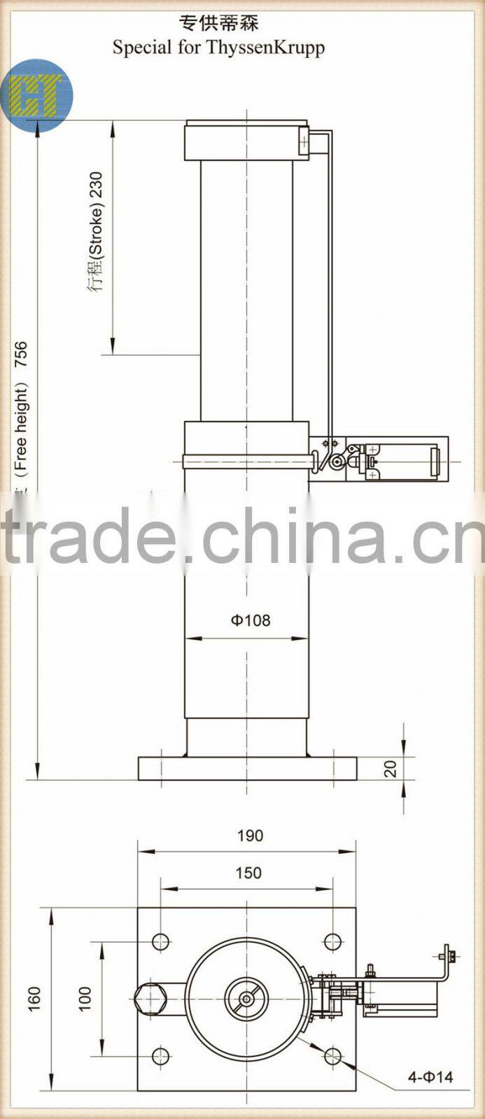 elevator parts, HYF80/HYF175/HYF275/HYF425 elevator oil buffer