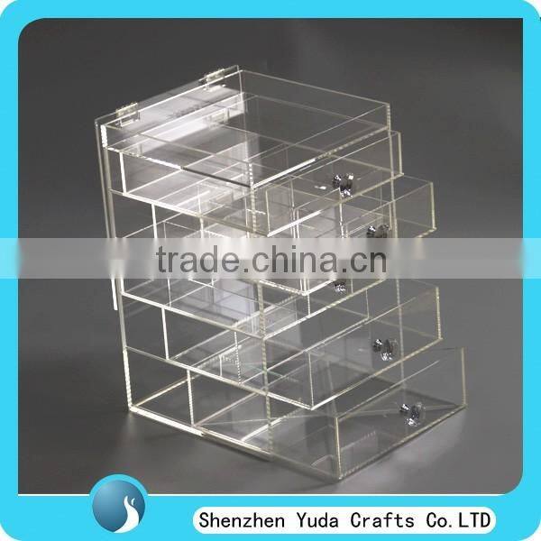 Clear countertop plexiglass cosmetic display showcase acrylic 5 drawers clear makeup organizer