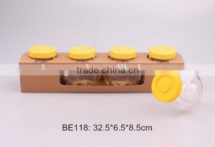 4pcs glass spice jar with plastic lid and spoon