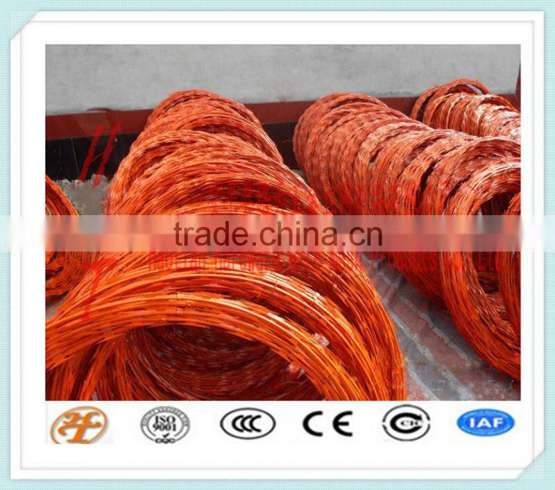 cross type or single coil high security hot dipped/ PVC coated stainless steel/iron concertina razor barbed wire/tape(BTO/CBT)