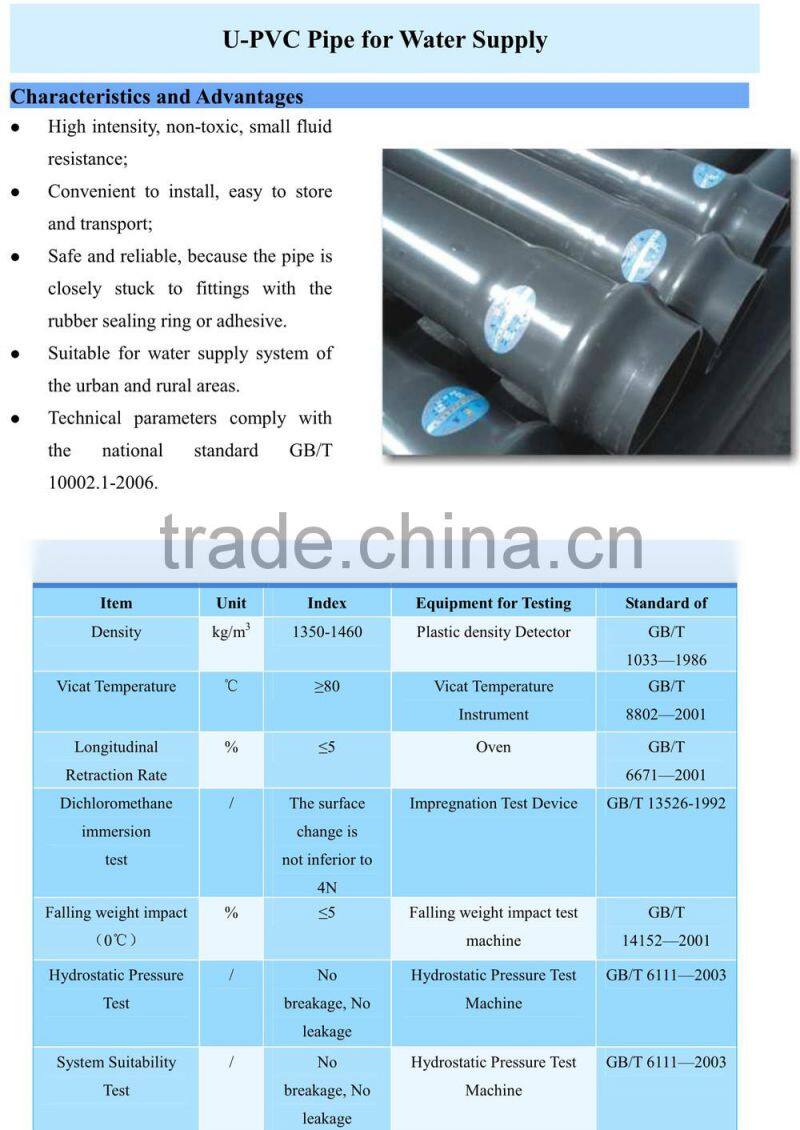 U-PVC Pipe for Water Supply