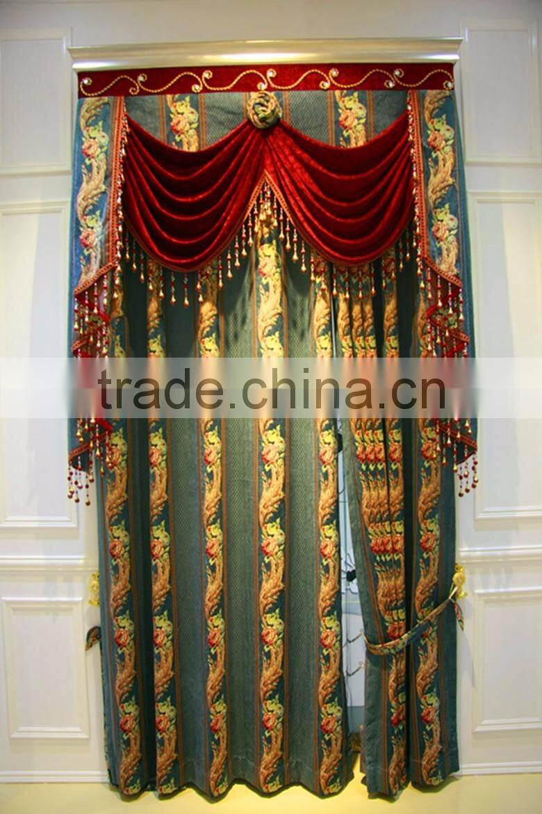 Antique Style Embroidered Organza Fabric Living Room Colorful Curtains With European Style Valances