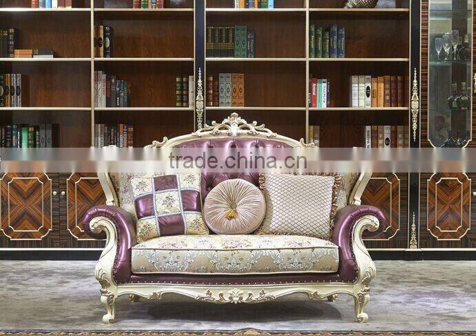 European Style Palace Princess Living Room Sofa Set, Elegant Purple Solid Wood with Leather Furniture Sofa (BF01-ML036)