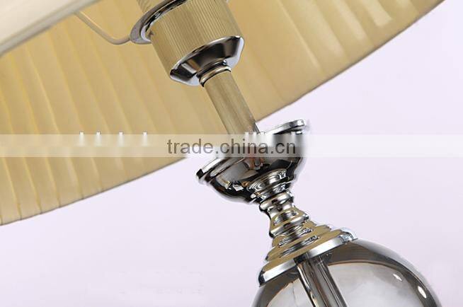 Silver electroplate metal K9 clear crystal lamp body table lamp with fabric lampshade