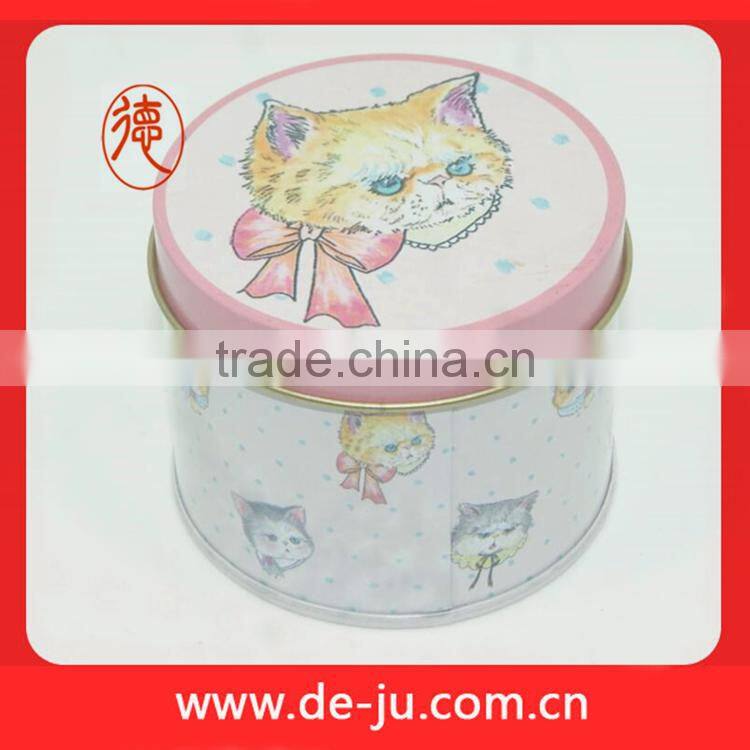 Popular design fancy printing small round tin box for tea