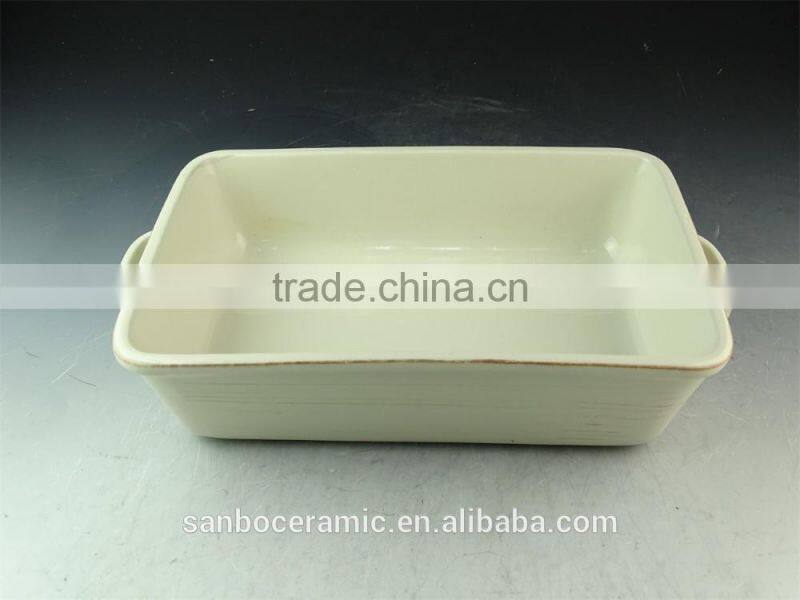 Stock Hot Wholesale white ceramic bake plate with handles for daily use