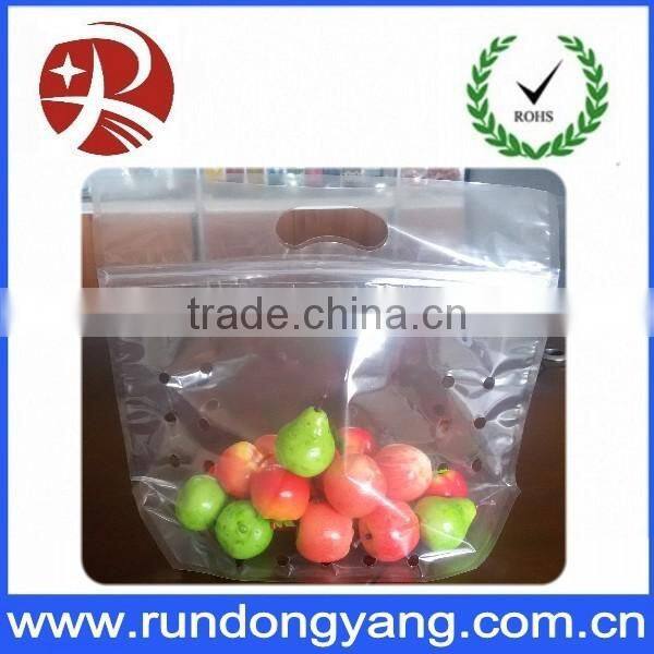 transparent CPP slider zip lock fruit bag with handle and air holes