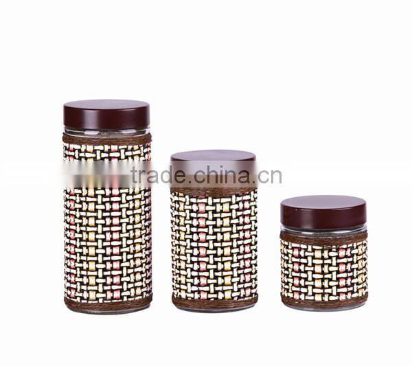 3 pieces big soled storage glass jar with window cover