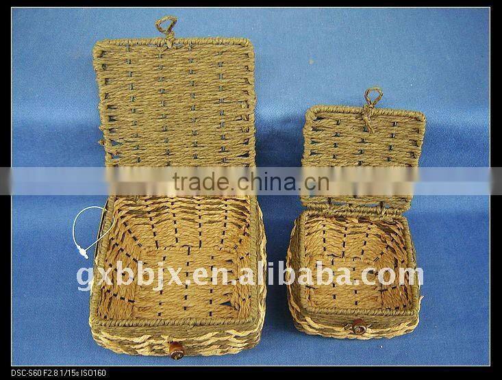 Brown square paper rope woven iron frame multipurpose storage box