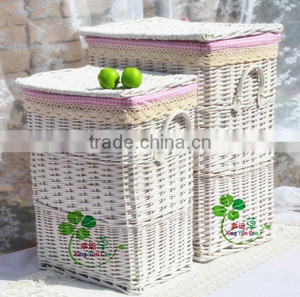 2pcs set white willow Laundry basket for bathroom & big wicker storage basket for hotel