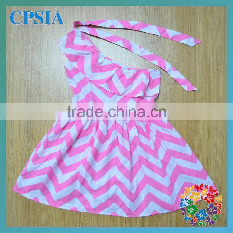 2013 Wholesale girl chevron dress cotton party dresses for 3 year old girl one shoulder chevron baby dress