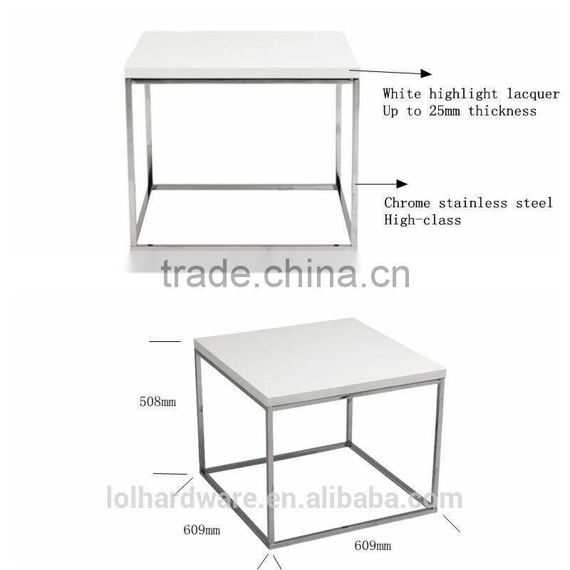 Euro Style stainless steel base Side Table, White Lacquer/Chrome