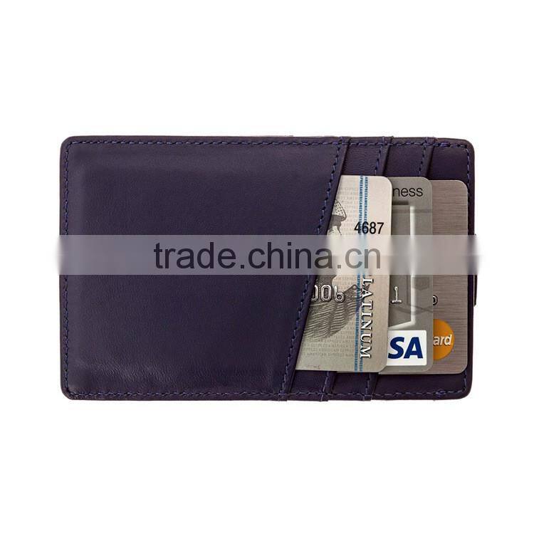 New design full grain leather slim pull tab leather credit card holder with RFID blocking