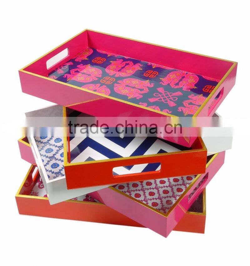 Rectangular lacquer tray with many patterns, made in Vietnam