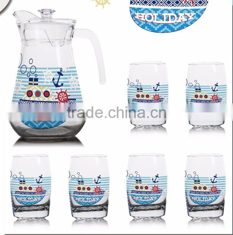 1000ml 1300ml glass pitcher sets glass jar and 6pcs cup set glass col water jug set