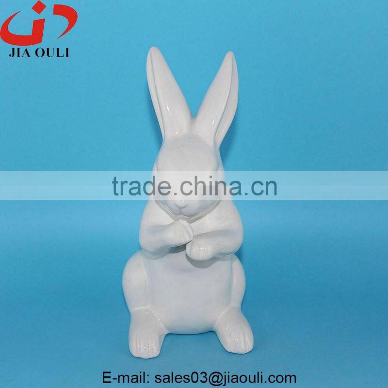 BSCI Audit Factory Easter Top Sale Ceramic Rabbit Figurines, White Porcelain Ceramic Rabbits