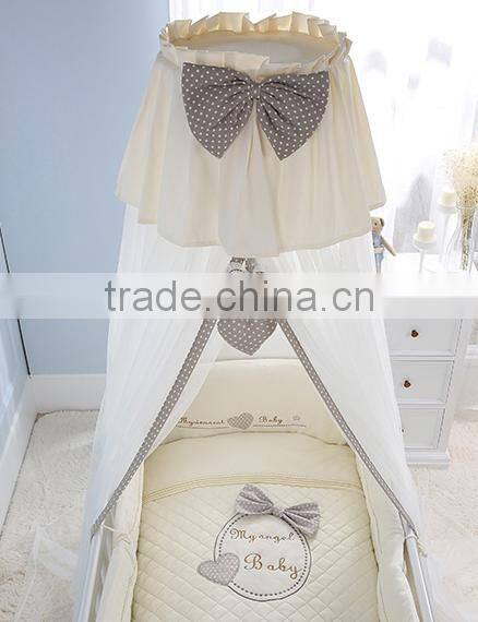 Elegant Beige and Grey Soft Mosquito Net with Bow Bed Crown for Baby Crib BF11-08023b