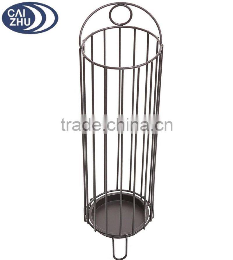 Freestanding Entryway Brown Metal Umbrella Stand Basket / Walking Cane Rack Hallway Organizer