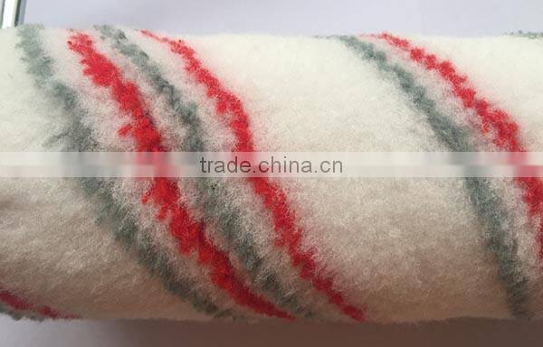 Patterned paint roller acrylic cover red/gray strip stick system roller frame