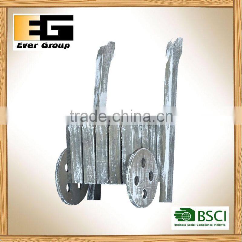 Wood Double Wheel Planter Decor Country Flower Pot Garden Decoration