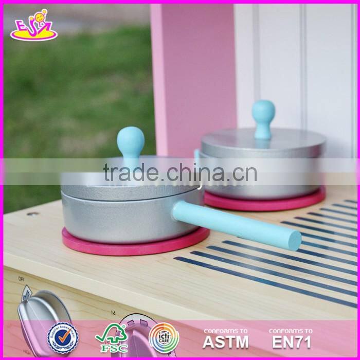 2017 New design kids pretend play pink wooden kitchen toy W10C238
