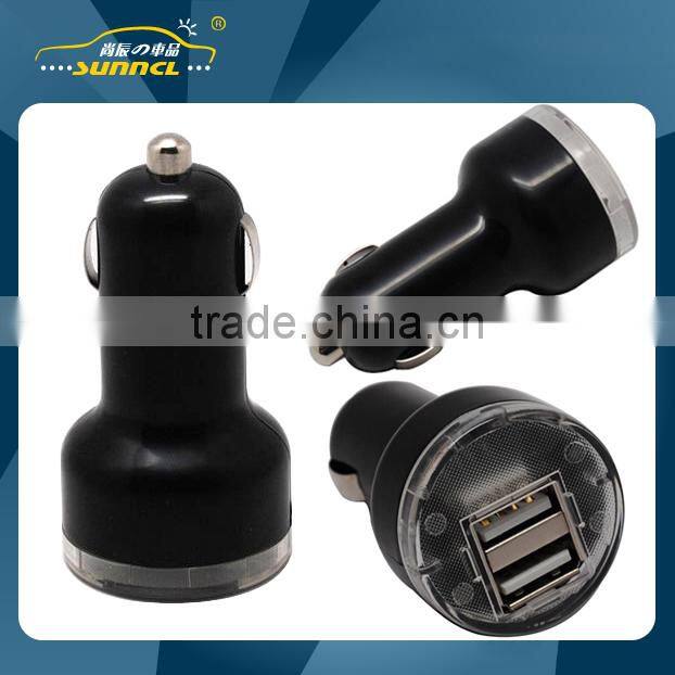 CE Approved Mini Dual USB Car Charger with LED Working Light