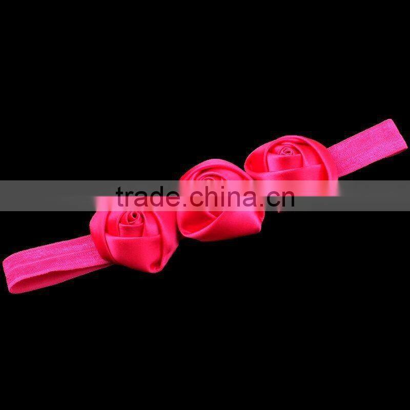 handmade satin rose flower headband for kids hair accessories